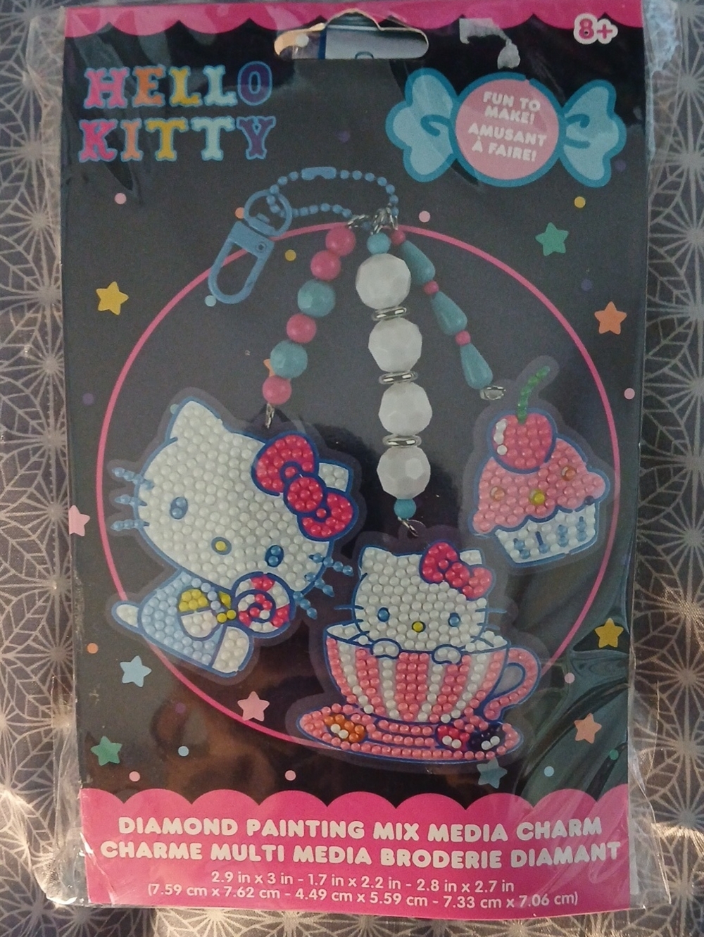 Hello Kitty Diamond Painting Mixed Media Charm Keychain Set